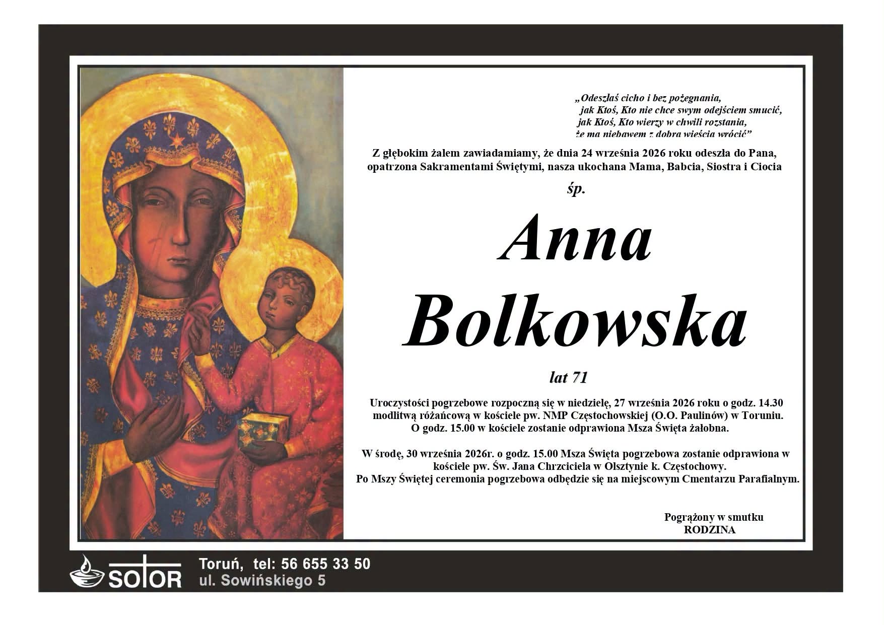 POŻEGNANIE ANNY BOLKOWSKIEJ